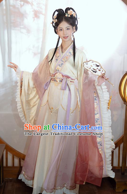 Chinese Style Hanfu Female Costume Waist-length Sarong Daily Collar Suit  Powder