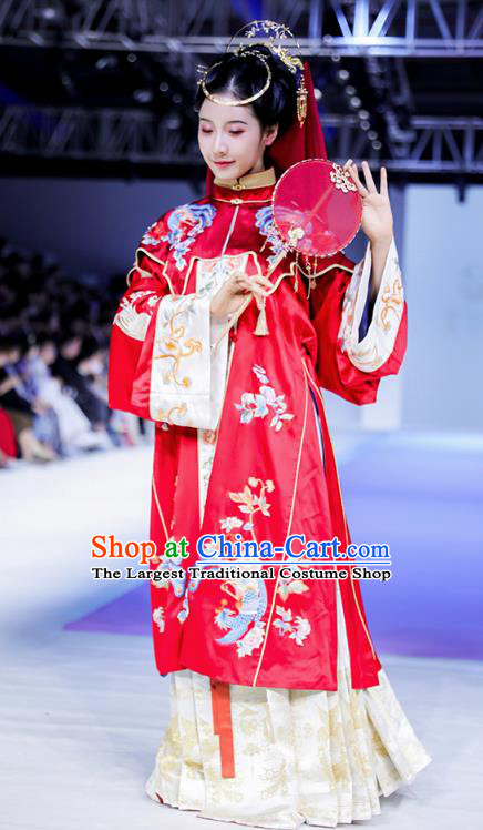 China Ming Dynasty Empress Embroidered Costumes Traditional Hanfu Woman Wedding Dresses Ancient Bride Clothing