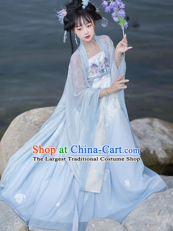 China Ancient Fairy Costumes Tang Dynasty Princess Clothing Traditional Blue Ruqun Hanfu Dress