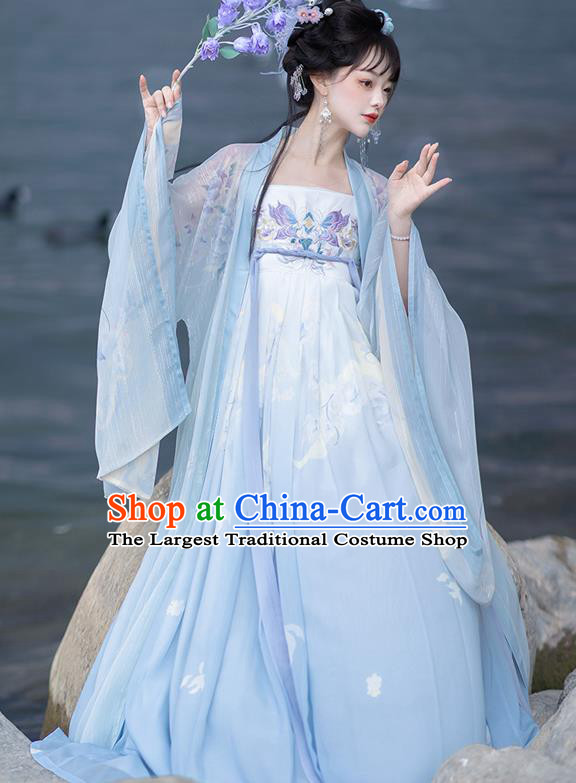 China Ancient Fairy Costumes Tang Dynasty Princess Clothing Traditional Blue Ruqun Hanfu Dress