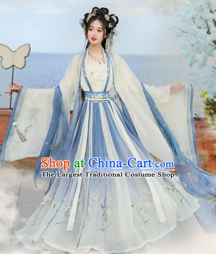China Song Dynasty Royal Princess Clothing Traditional Ruqun Blue Hanfu Dress Ancient Fairy Costumes
