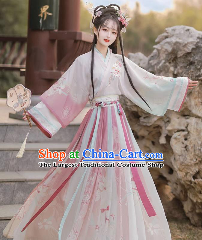 China Traditional Woman Pink Hanfu Dress Ancient Young Lady Costumes Jin Dynasty Prince Clothing
