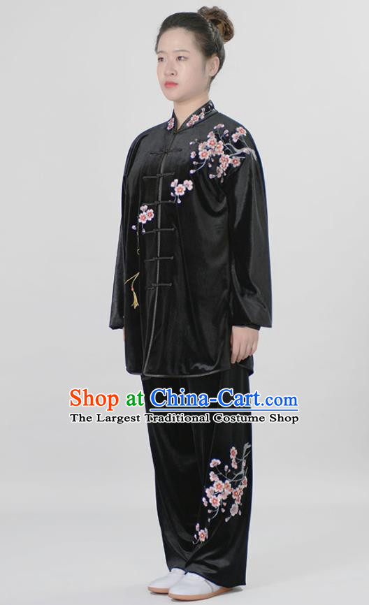 Chinese Winter Taiji Quan Training Uniform Wushu Competition Clothes Female Tai Chi Black Velvet Suit Martial Arts Clothing
