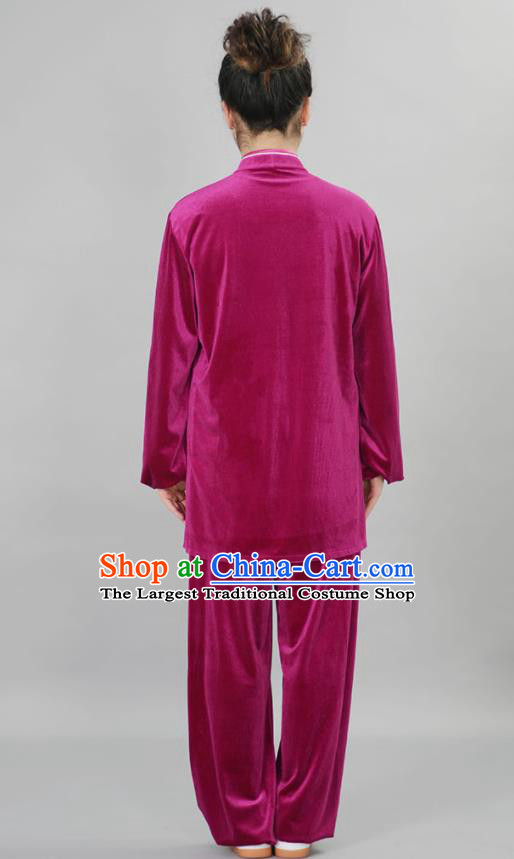 Chinese Female Kung Fu Megenta Suit Martial Arts Clothing Winter Tai Chi Training Uniform Taiji Chuan Clothes