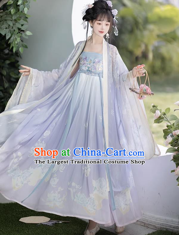 Ancient Chinese Palace Woman Costumes Tang Dynasty Princess Clothing Traditional Blue Hanfu Dress