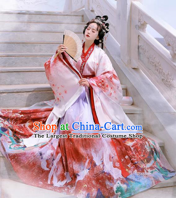 Ancient Chinese Goddess Costumes Jin Dynasty Princess Clothing Traditional Printing Hanfu Dress