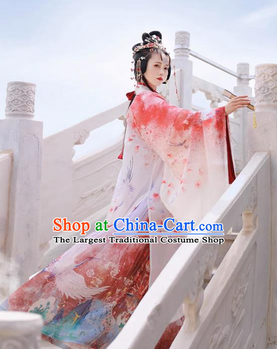 Ancient Chinese Goddess Costumes Jin Dynasty Princess Clothing Traditional Printing Hanfu Dress