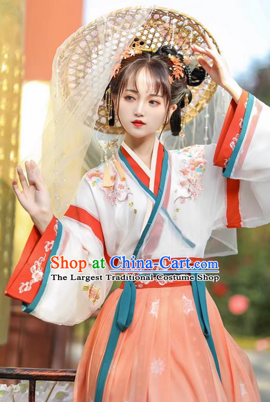 Chinese Traditional Embroidered Hanfu Dress Ancient Goddess Costumes Jin Dynasty Princess Clothing