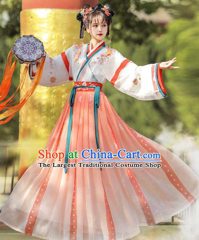 Chinese Traditional Embroidered Hanfu Dress Ancient Goddess Costumes Jin Dynasty Princess Clothing