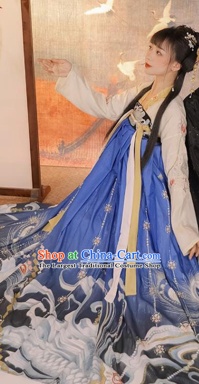 Ancient China Traditional Hanfu Runqun Blue Dress Fairy Costumes Tang Dynasty Woman Clothing