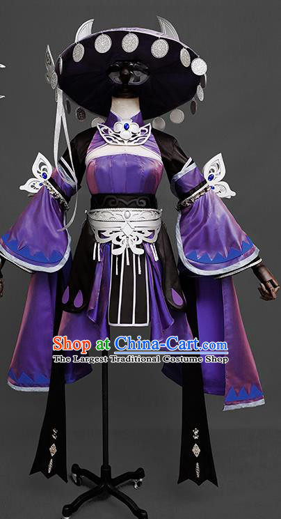 Cosplay Five Deadly Venoms Lady Garments Jian Xia Qing Yuan Ethnic Witch Clothing Ancient Swordswoman Costumes and Headdress