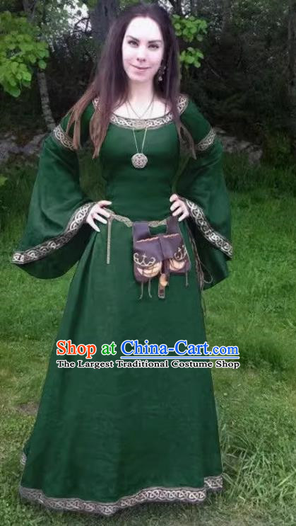 Witch Costume Cosplay European Medieval Retro Dress With Long Sleeves Round Collar And Slim Fit For Ladies Role Play