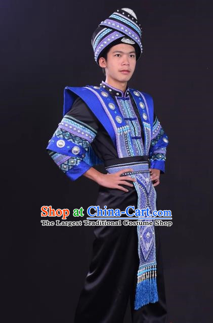 Zhuang Men Costume Host Costume Solo Performance Costume Black Men Suit