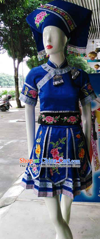 Blue Yi Zhuang National Costume Stage Dance Performance Hot Flower Pleated Skirt