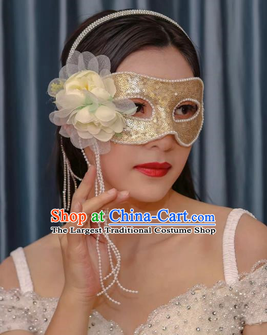 Halloween Christmas Golden Lace Full Face Stage Singing Masked