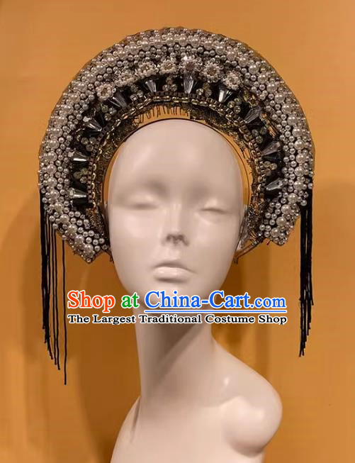 Our Lady's Crown Halo Headdress Exaggerated Design Catwalk Makeup Modeling Pearl Decoration