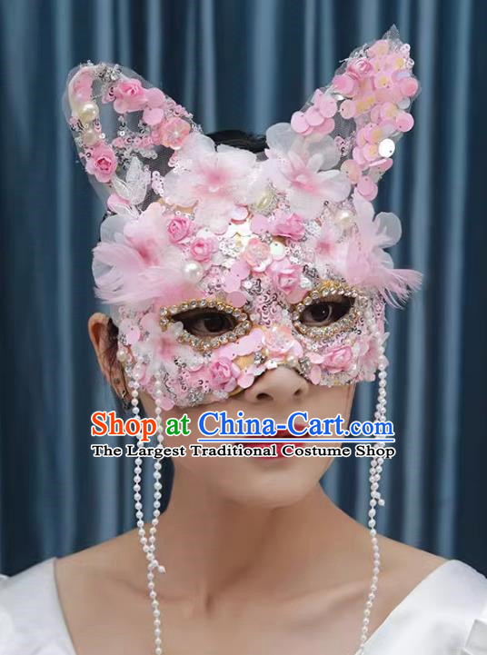 Pink Heavy Industry Cat Ears Super Flash Forest Mask Halloween Masquerade Party Female Cosplay Mask