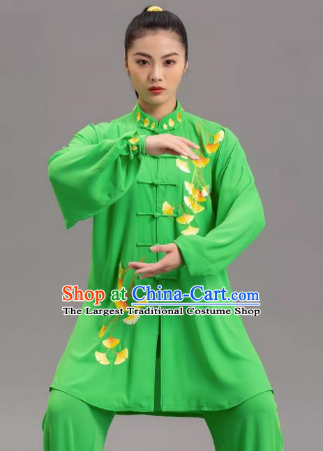 Green Embroidery Show Tai Chi Suit Team Competition Tradition