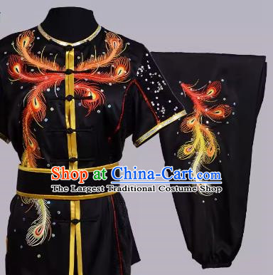 Martial Arts Clothing Performance Competitive Embroidery Sequins Phoenix Tail Imitation Silk Competition Group Custom Uniform