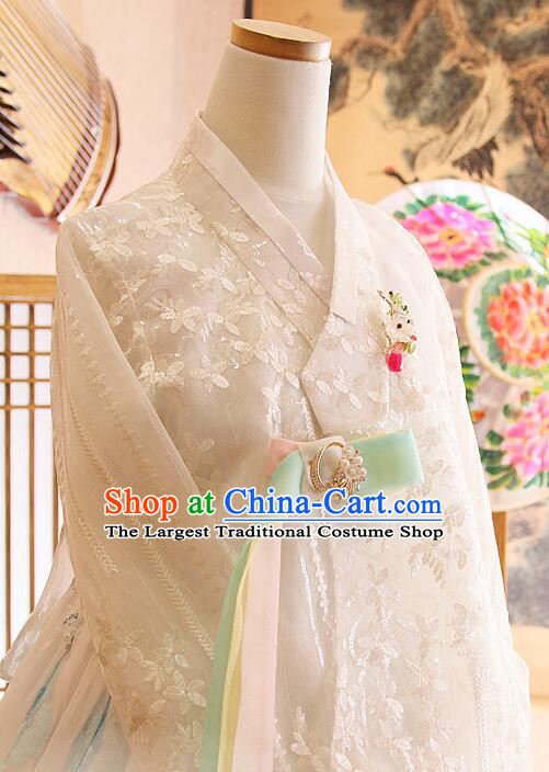 Top Korean Wedding Dress White Traditional Hanbok Bride Costume