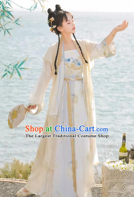 Chinese Ancient Young Lady Clothing Song Dynasty Garment Costumes Traditional Apricot Hanfu Dress