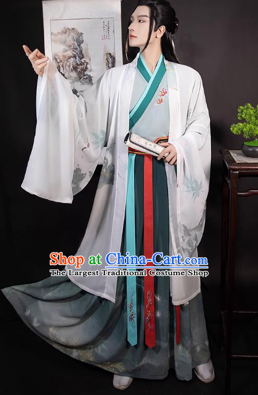 Chinese Traditional Hero Hanfu Ancient Swordsman Clothing Jin Dynasty Male Garment Costumes