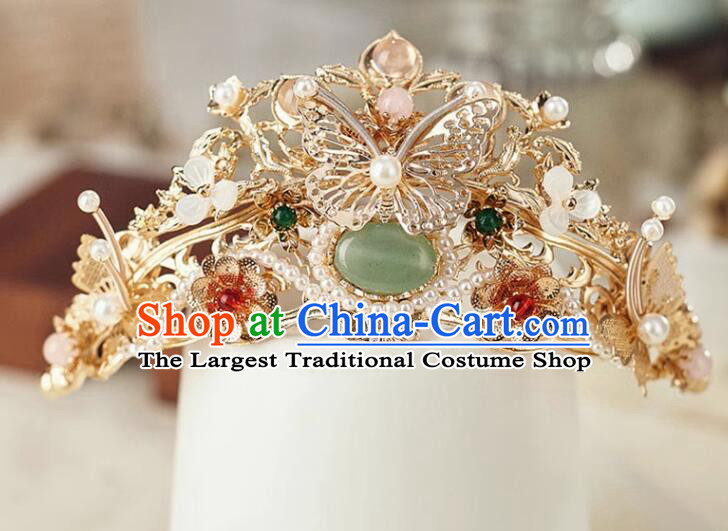 Chinese Hanfu Jewelry Ancient Empress Golden Crown Ming Dynasty Princess Gems Hair Pin