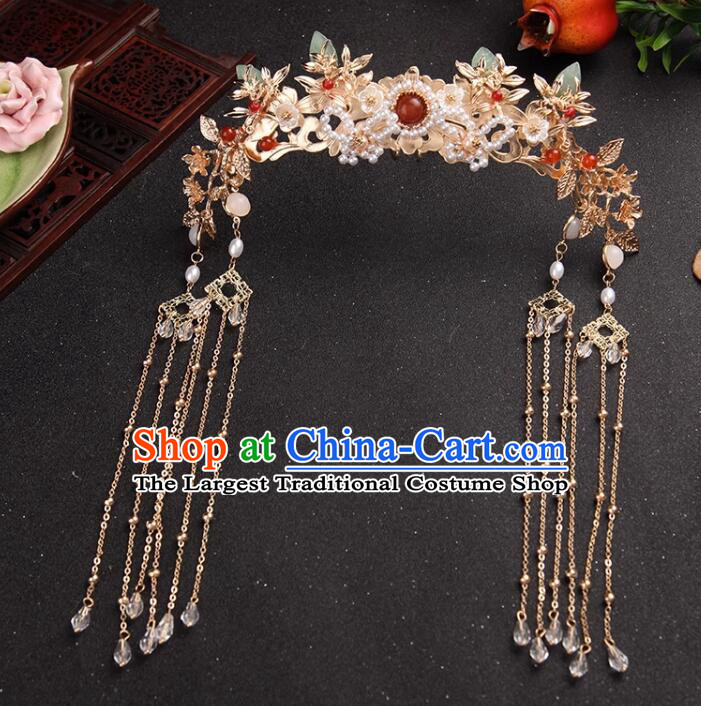 Chinese Ming Dynasty Wedding Hair Clasp Hanfu Jewelry Ancient Empress Golden Crown