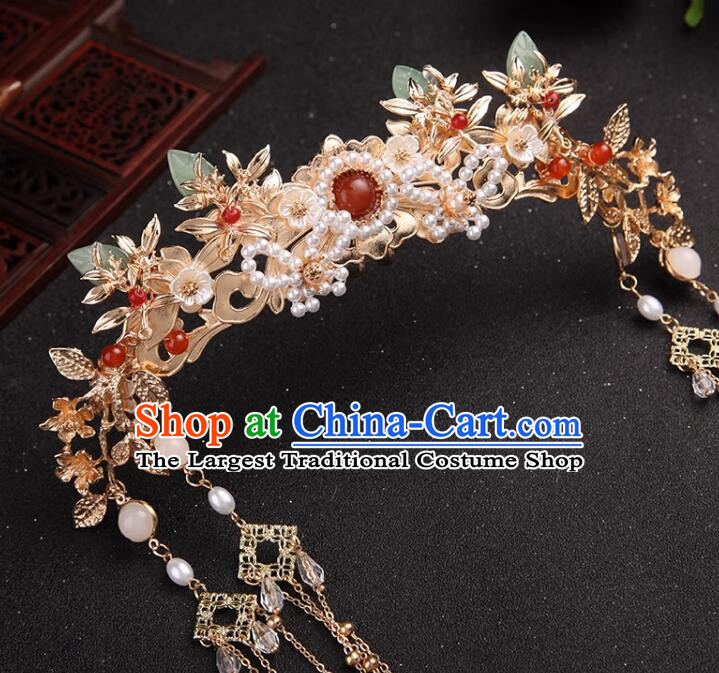 Chinese Ming Dynasty Wedding Hair Clasp Hanfu Jewelry Ancient Empress Golden Crown