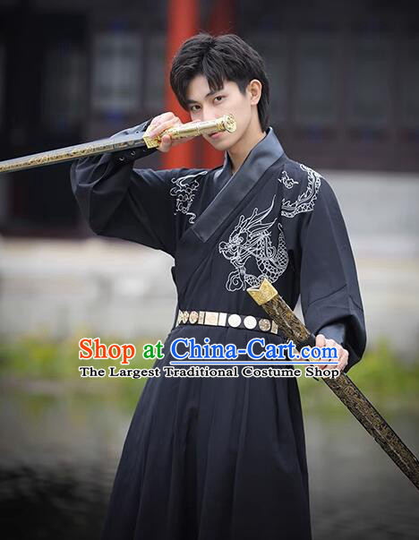 Chinese Ming Dynasty Imperial Bodyguard Costumes Traditional Hanfu Fei Yu Garment Ancient Swordsman Black Clothing