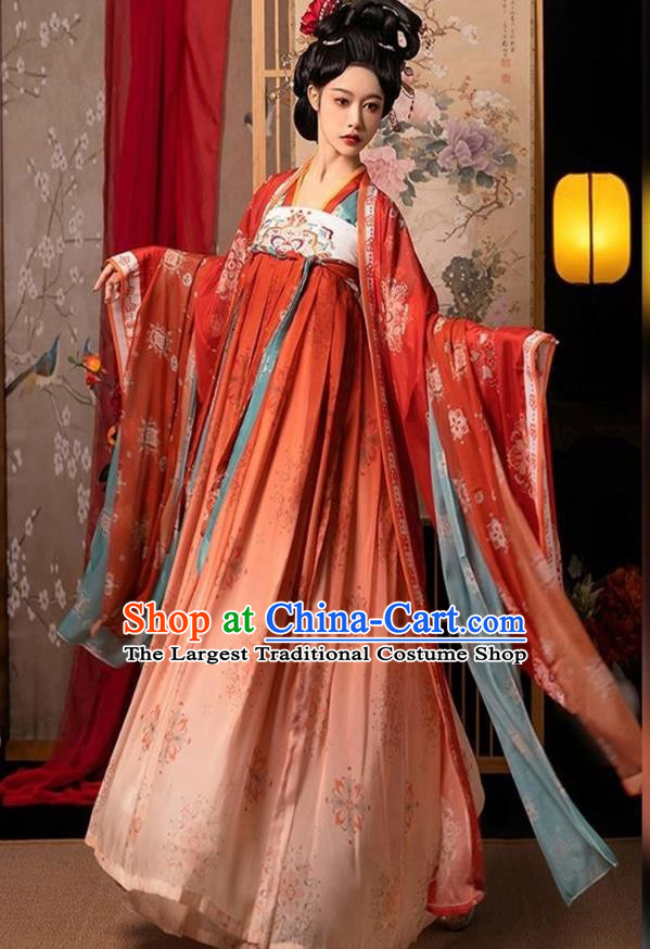 China Tang Dynasty Empress Garment Costumes Ancient Imperial Consort Clothing Traditional Court Woman Red Hanfu Dress