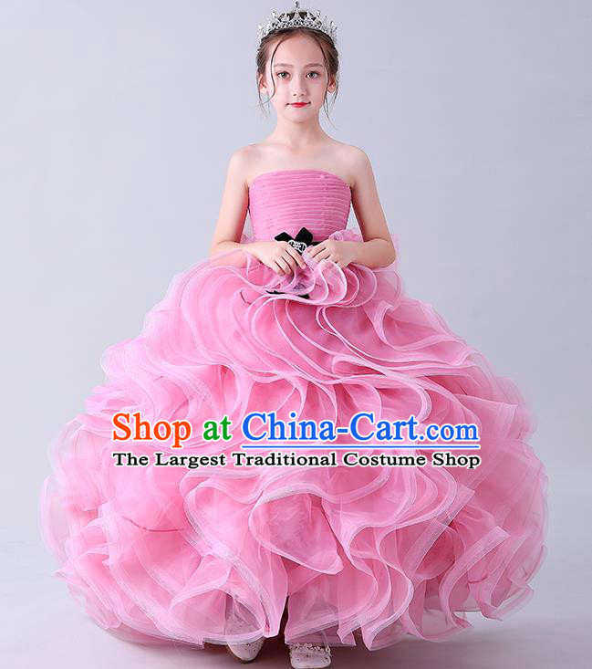 Girl Compere Pink Full Dress Catwalks Princess Formal Costume Children Stage Show Clothing