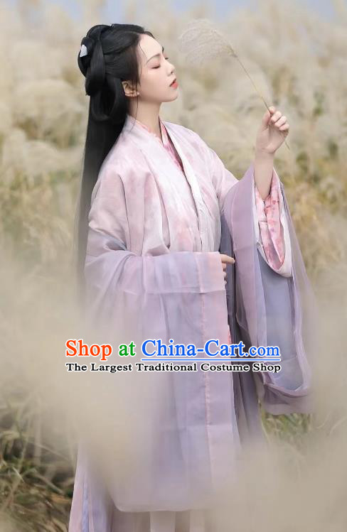 Traditional Lilac Hanfu Dress Ancient Song Dynasty Young Lady Clothing China Fairy Costumes