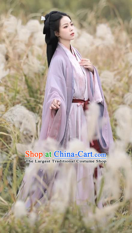 Traditional Lilac Hanfu Dress Ancient Song Dynasty Young Lady Clothing China Fairy Costumes