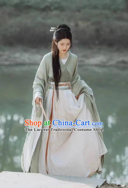 Ancient Jin Dynasty Young Woman Clothing China Country Lady Costumes Traditional Green Hanfu Dress