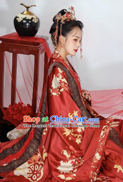 China Ancient Bride Red Dresses Song Dynasty Royal Mistress Clothing Traditional Hanfu Xia Pei Wedding Costumes