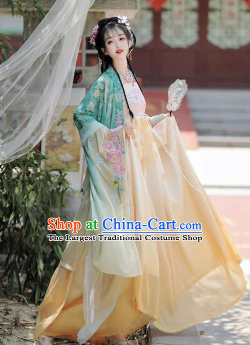 China Traditional Hanfu Hezi Dress Ancient Princess Light Green Costumes Tang Dynasty Young Woman Clothing