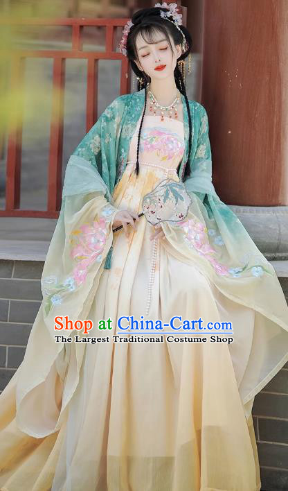 China Traditional Hanfu Hezi Dress Ancient Princess Light Green Costumes Tang Dynasty Young Woman Clothing
