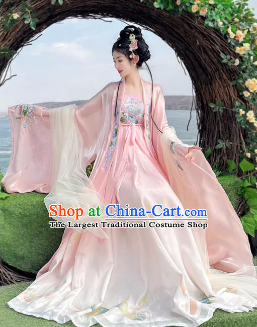 China Ancient Goddess Costumes Tang Dynasty Palace Princess Clothing Traditional Hanfu Pink Hezi Dress