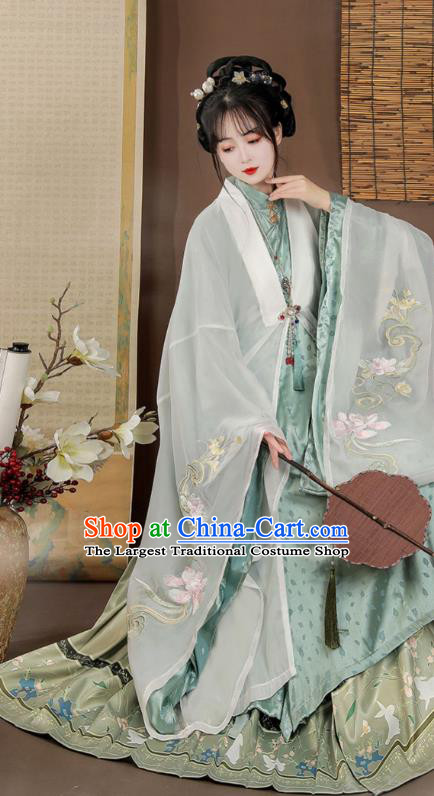 China Ming Dynasty Female Clothing Traditional Hanfu Cape Green Gown Mamian Skirt Ancient Noble Woman Costumes