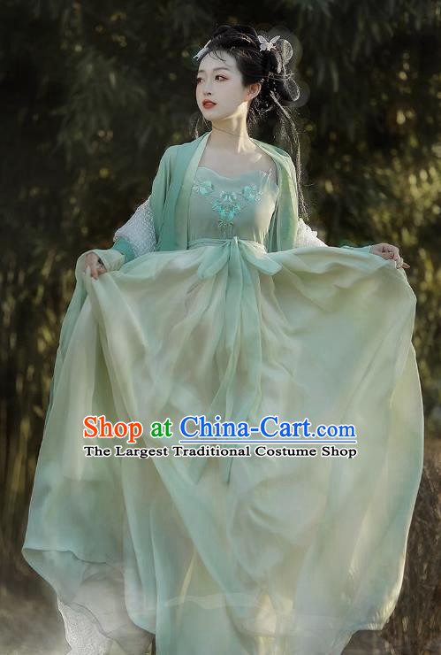 China Ancient Goddess Costumes Tang Dynasty Princess Clothing Traditional Hanfu Green Hezi Dress