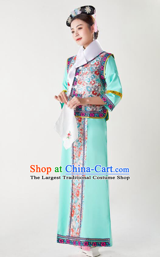 China TV Series Green Dress Ancient Palace Lady Costumes Qing Dynasty Princess Clothing