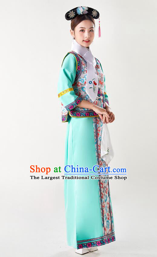 China TV Series Green Dress Ancient Palace Lady Costumes Qing Dynasty Princess Clothing