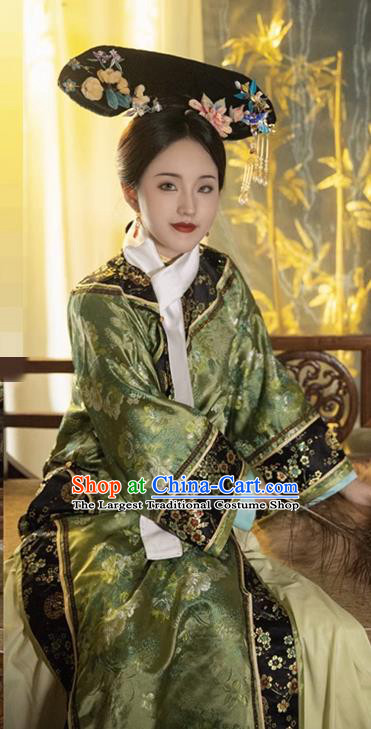 China TV Series Palace Woman Green Dress Ancient Empress Costumes Qing Dynasty Imperial Consort Clothing