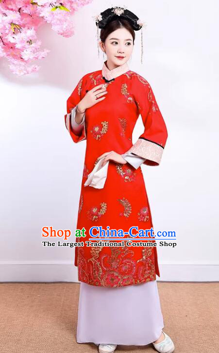 China Ancient Royal Princess Costumes Qing Dynasty Court Lady Clothing TV Series Manchu Woman Red Dress