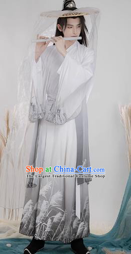 China Wuxia TV Series Swordsman White Hanfu Outfit Ancient Young Childe Costumes Song Dynasty Scholar Clothing