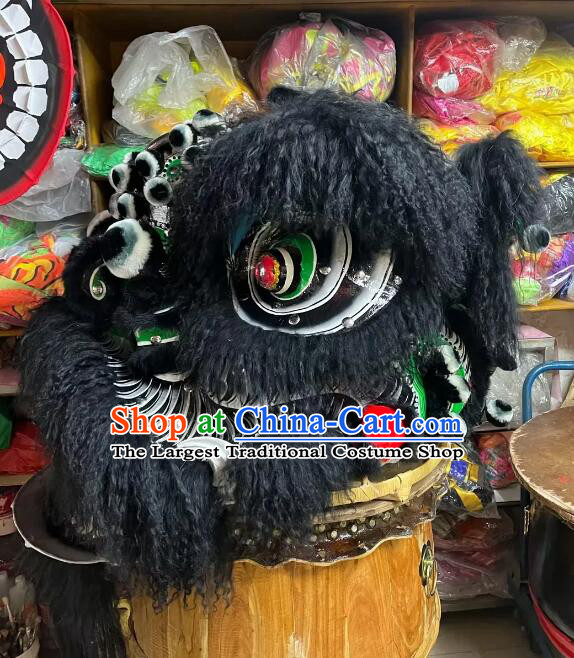 China New Year Parade World Competition Lion Dance Costume Handmade Black Fur Fut San Lion Head and Body Costume Complete Set