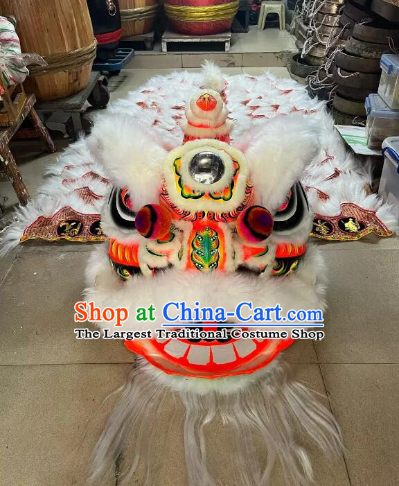Handmade White Wool Fut San Lion Head and Body Costume China New Year Parade World Competition Lion Dance Costume Set