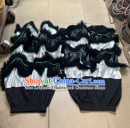 Handmade 2 Pairs Lion Dance Pants Adult Size White Satin Trousers with Black Fur China Lion Dance Competition Costumes