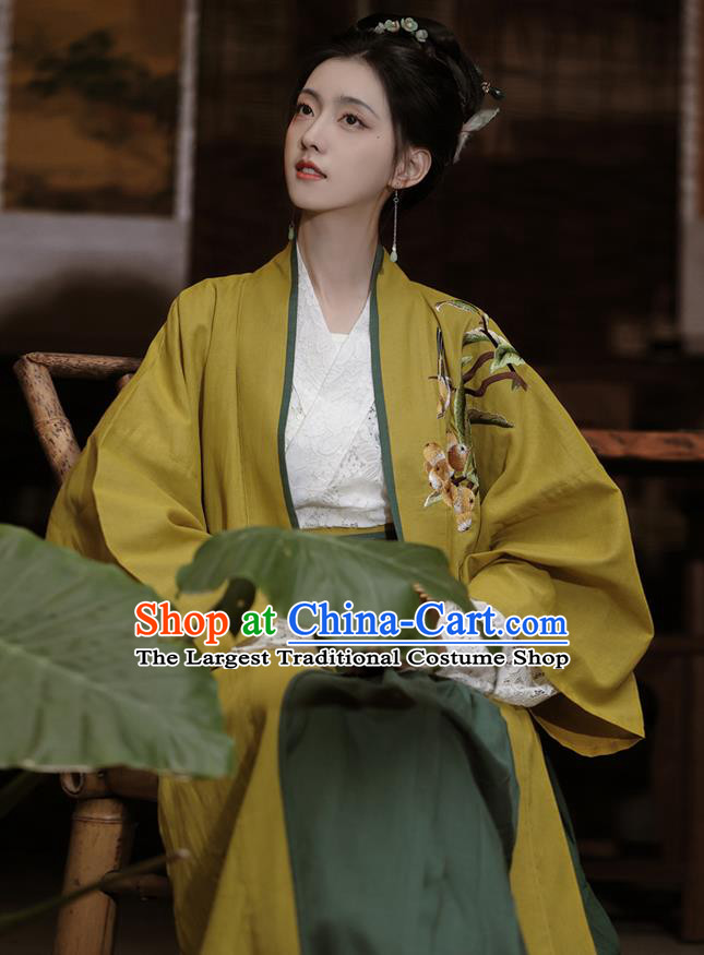 China Song Dynasty Woman Clothing Traditional Hanfu Female Costumes Ancient Embroidered Green Cloak Blouse and Skirt Complete Set